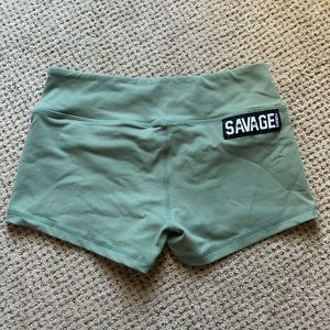 Army green savage barbell shorts
